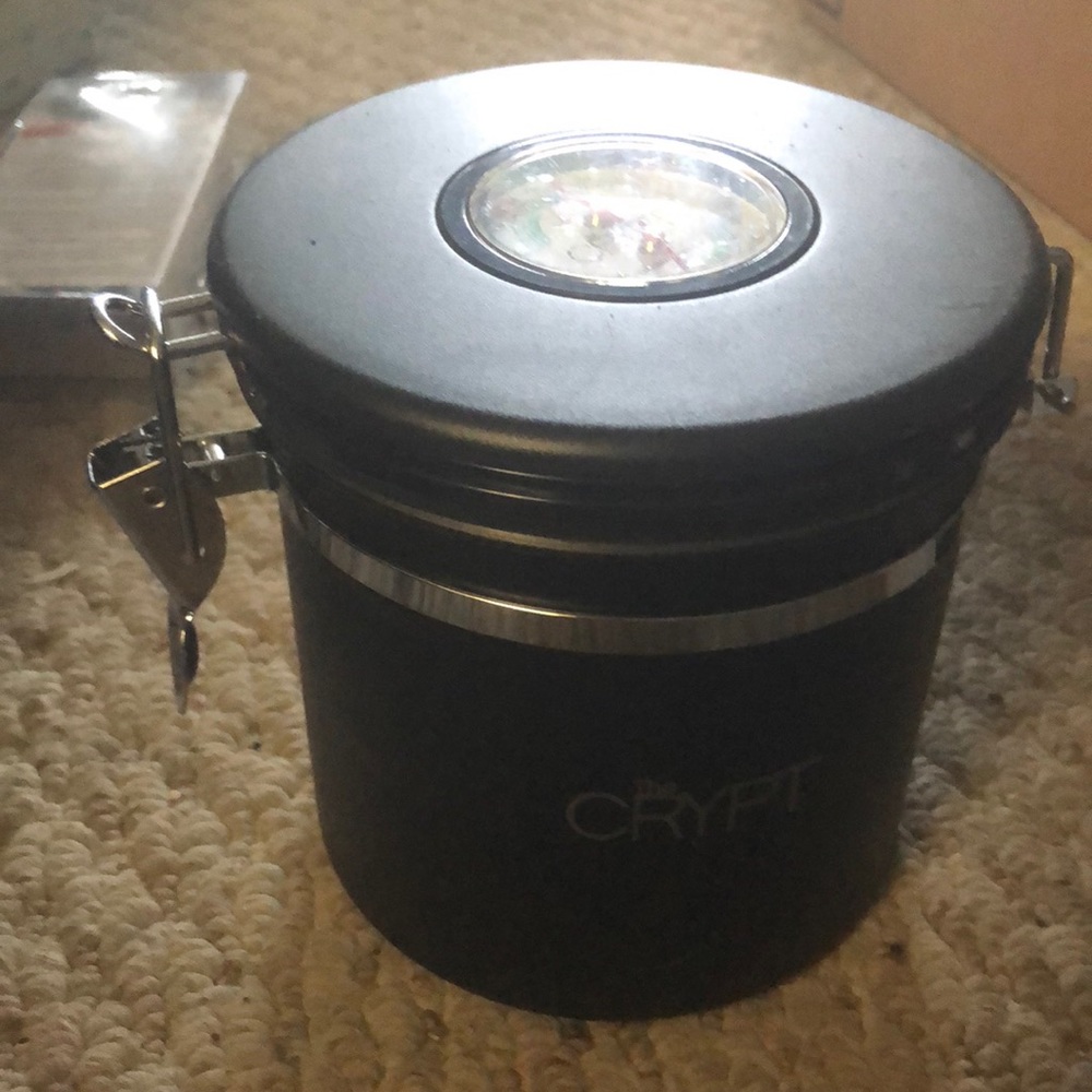 The crypt vacuum sealed with humidity gauge